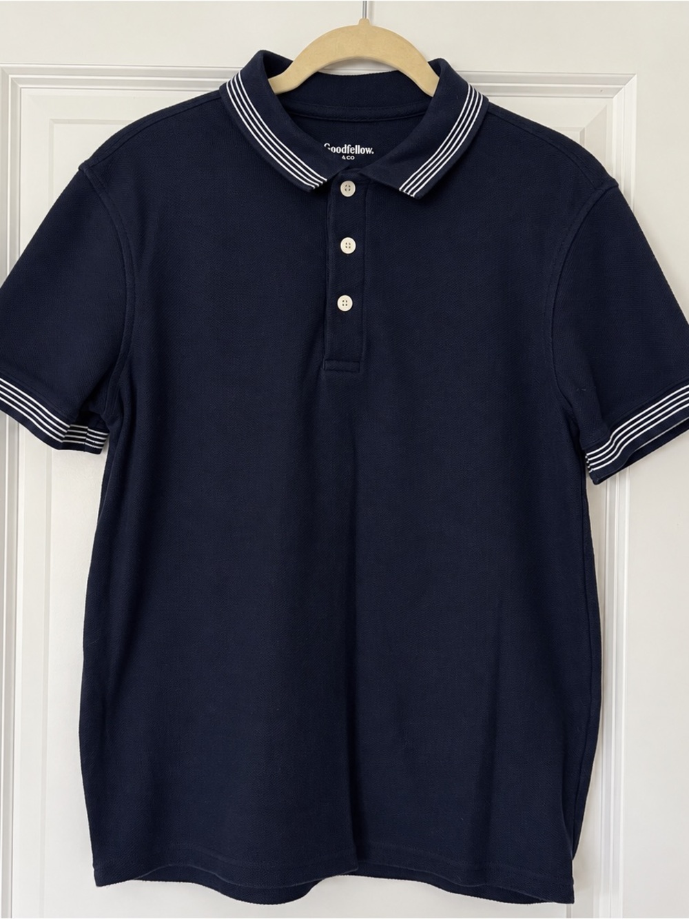 Goodfellow & Co Navy Polo with White-Trim Collar and Cuffs Med